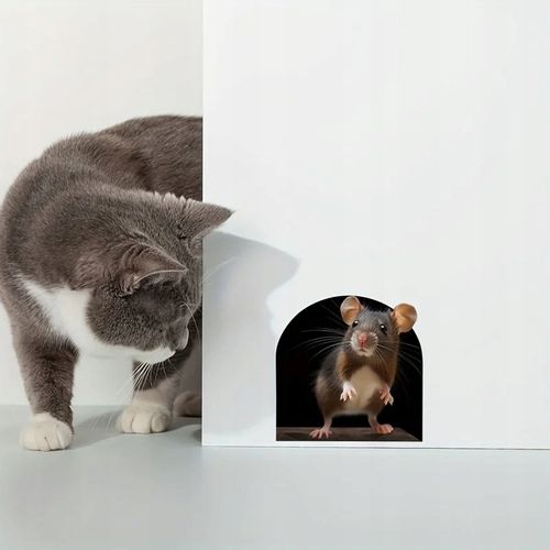 Naklejka realistyczna 3D Naścienna Myszka w Ścianie Mysia Dziura The Mouse na Arena.pl
