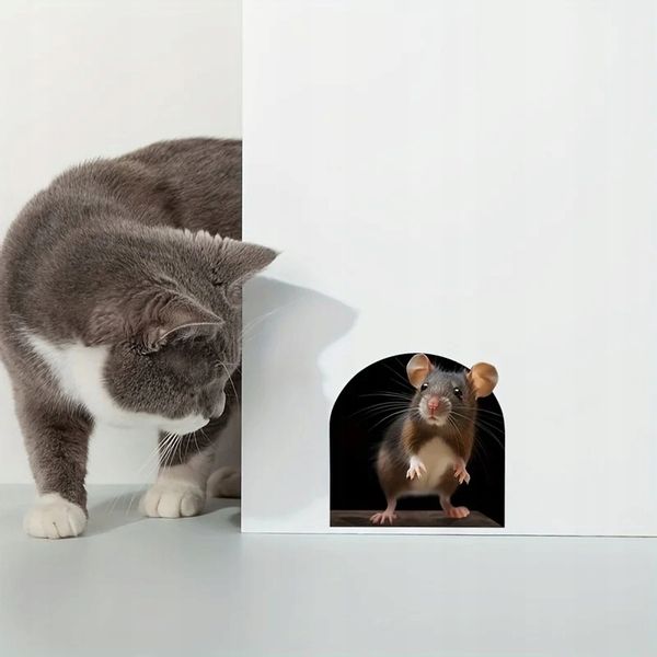 Naklejka realistyczna 3D Naścienna Myszka w Ścianie Mysia Dziura The Mouse zdjęcie 2