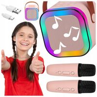 ZESTAW DO KARAOKE 2SZT MIKROFON + GŁOŚNIK BEZPRZEWODOWY RÓŻOWY BLUETOOTH