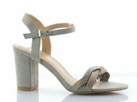 Sandały zamszowe na słupku 8,5 cm. pasek szare Rozmiar obuwia - 36, Długość wkładki [cm]: - 23,00 cm.