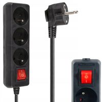 PRZEDŁUŻACZ SIECIOWY CZARNY WŁĄCZNIK ROZGAŁĘŹNIK ROZGAŁĘZIACZ 3 GN 1,5 M