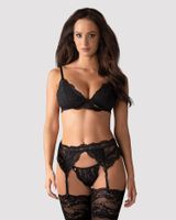 komplet bielizny obsessive z pasem do pończoch czarny s/m