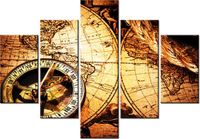70 100CM OBRAZ 5 ELEM STARA MAPA ŚWIATA DRUK PŁÓTNO