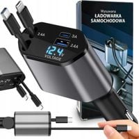 ŁADOWARKA SAMOCHODOWA 4w1 WYSUWANA OBROTOWA DO ZAPALNICZKI 2 X USB-C KABEL