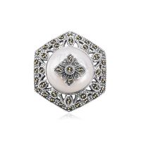 srebrna broszka / wisiorek z masą perłową i markazytami