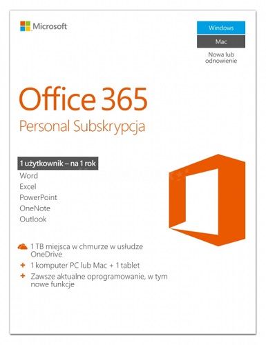 Program MS Office 365 Personal 1 rok 1 użytkownik na Arena.pl