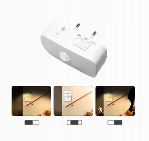 Lampka nocna DO GNIAZDKA LED z czujnikiem 3 TRTBY ŚWIATŁA ruchu kontaktu na Arena.pl