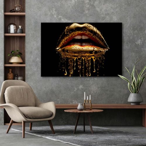 Obraz Na Płótnie ZŁOTE Usta Abstrakcja Dekoracja Ścienna Efekt 3D 100cm x 70cm na Arena.pl