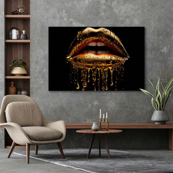 Obraz Na Płótnie ZŁOTE Usta Abstrakcja Dekoracja Ścienna Efekt 3D 100cm x 70cm zdjęcie 6