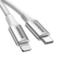Kabel przewód USB-C - iPhone Lightning MFi 1m - srebrny