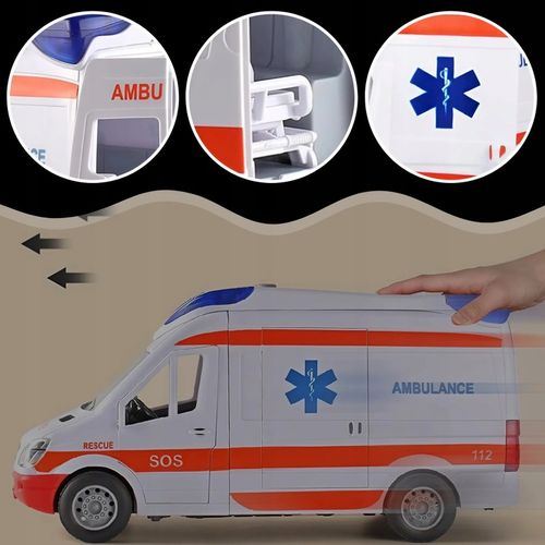 Auto Karetka Pogotowia Ambulans Bus Napęd Dźwięki Otwierane Drzwi z noszami na Arena.pl
