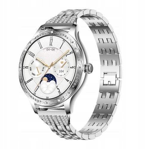 SREBRNY ZEGAREK SMARTWATCH DAMSKI ROZMOWY CIŚNIENIOMIERZ PULSOMETR KROKI PL na Arena.pl