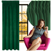 Zasłona welurowa na taśmie140x250 gruba zielona zaciemniająca welur gotowa