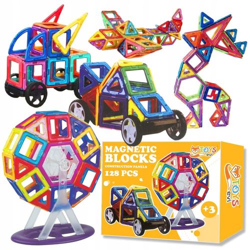 Klocki magnetyczne PANELE KONSTRUKCYJNE edukacyjne kolorowe 3D zestaw 128el na Arena.pl