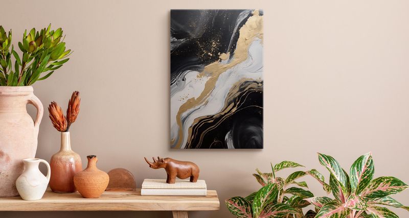 Obraz Canvas Do Salonu Czarny MARMUR Abstrakcja Elementy Złota 30cm x 20cm zdjęcie 10