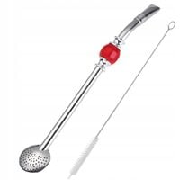 Yerba Mate Bombilla z Czerwonym Kamieniem 21cm + Czyścik