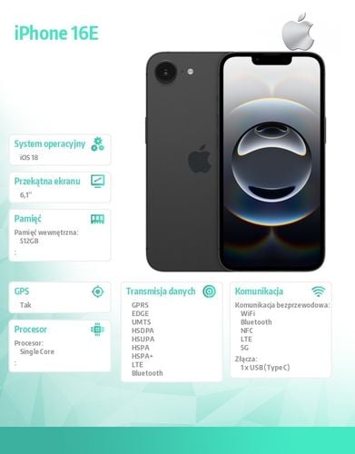 Smartfon APPLE iPhone 16e 5G 512 GB Czarny na Arena.pl