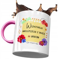 Kubek Różowy Na Urodziny 66 66Te 66-Te Prezent Z Nadrukiem Ze Zdjęciem