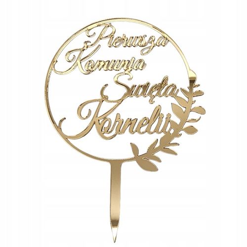 Topper na komunię z imieniem złoty Pierwsza Komunia IMIĘ złote lustro tort na Arena.pl