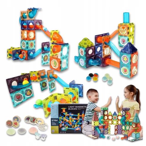 Klocki MAGNETYCZNE KONSTRUKCYJNE Tor kulkowy ŚWIECĄCY 110 el Zestaw dziecko na Arena.pl