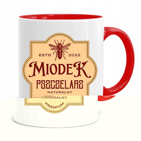 Kubek Czerwony Pszczelarza Miodek Prezent Z Nadrukiem Ze Zdjęciem zdjęcie 1