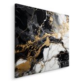 Obraz Na Płótnie Czarno-Biały MARMUR Ze Złotem Abstrakcja 60cm x 60cm