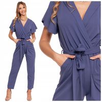 ELEGANCKI KOMBINEZON DAMSKI Z WIĄZANIEM NA KRÓTKI RĘKAW DŁUGI MORAJ R.M