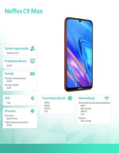 Smartfon Neffos C9 MAX Czerwony na Arena.pl