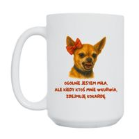 KUBEK "OGÓLNIE JESTEM MIŁA, ALE JAK KTOŚ MNIE WKURWI, ZDEJMUJĘ KOKARDĘ" Wzór - Duży 450 ml