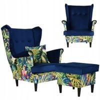 Fotel uszak Ari Print Duo z podnóżkiem, skandynawski Family Meble pufa