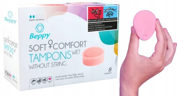 BEPPY Soft+Comfort WET Tampony nawilżane GĄBKA bez sznurka 8 szt. zdjęcie 1