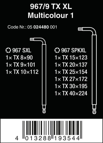 zestaw kluczy trzpieniowych torx 967/9 tx xl multic tx8-tx40 - w05024480001 na Arena.pl