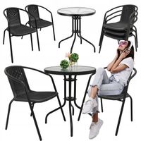 ZESTAW MEBLI OGRODOWYCH NA BALKON STÓŁ FI60 + 2x KRZESŁO LORETTO CZARNY