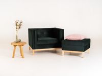 Pufa by-TOM - ciemnozielony, naturalny, podnóżek, stolik tkaninowy