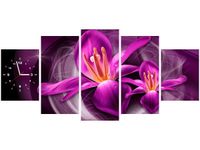 70CM 150CM ZEGAR 5 ELEM RÓŻOWE KOSMICZNE KWIATY JAKUB BANAŚ DRUK OBRAZ