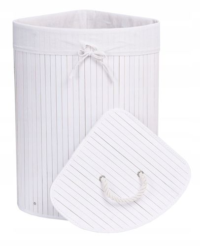 KOSZ POJEMNIK NA PRANIE BIELIZNĘ BAMBUSOWY NAROŻNY BIAŁY ŁAZIENKOWY 60L na Arena.pl