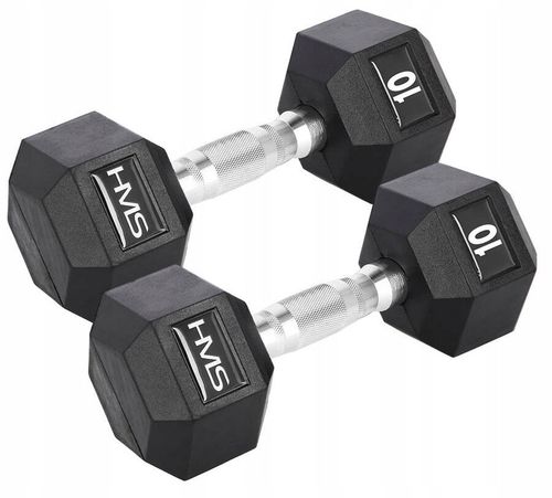 HMS Zestaw Hantli Gumowanych Heksagonalnych Do Ćwiczeń Fitness 2x10 kg na Arena.pl
