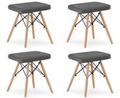 Taboret WERK - szary aksamit / nogi naturalne x 4