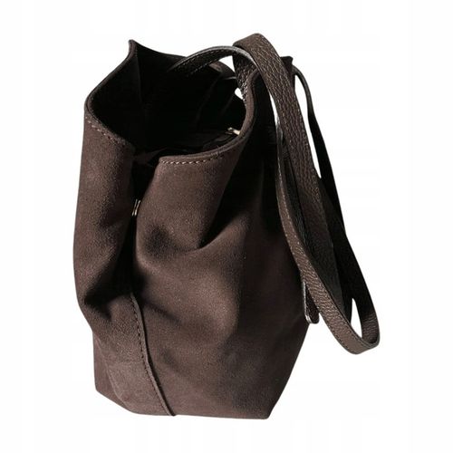 Czekoladowa torebka zamszowa shopper brąz SKÓRA ZAMSZ NATURALNY Vera Pelle na Arena.pl