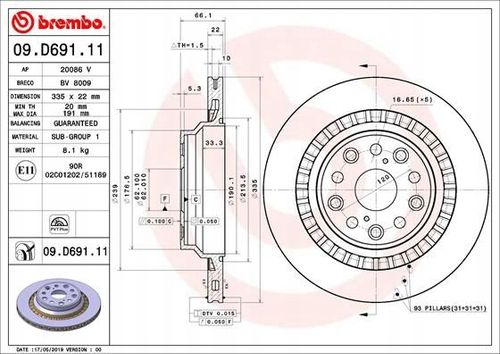 TARCZA HAM TYL 335X22 V BREMBO na Arena.pl