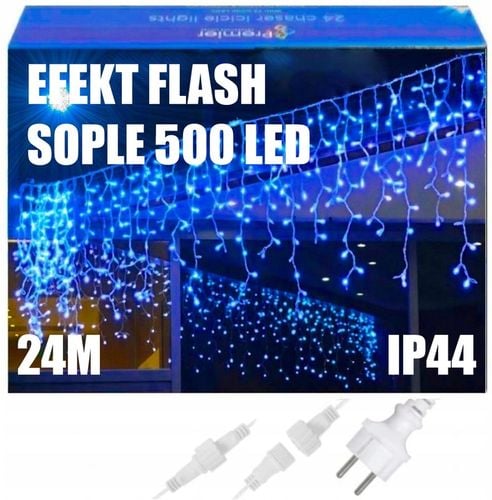 SOPLE 500 LED KURTYNA LAMPKI ZEWNĘTRZNE IP44 NIEBIESKIE + ZIMNY FLASH 24M na Arena.pl