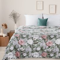 Koc Ida 150X200 cm flano zielono‑różowy duże kwiaty wzór