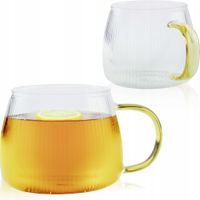 KUBEK SZKLANY ZE ZŁOTYM UCHEM SZKLANKA DO KAWY HERBATY 350 ML PASKI