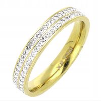 Obrączka Pierścionek dwurzędowe Cyrkonie Stal pozłacana r 22