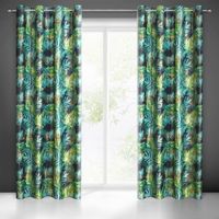 Zasłona gotowa na przelotkach DAVOS 140x250 czarno zielona w liście