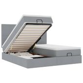 Rama łóżka otomana z materacami, szara, 200x200 cm, tkanina