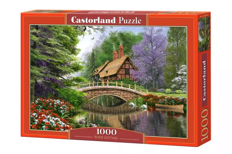 Puzzle 1000 elementów. Domek nad rzeką zdjęcie 1