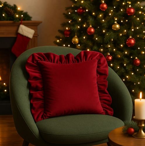 Dekoracyjna poszewka welurowa z falbaną Werona Belle – czerwone wino na Arena.pl