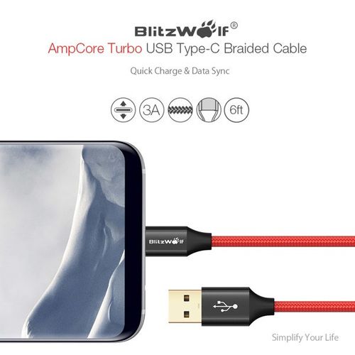 Kabel USB Typu C BlitzWolf Ampcore BW-TC6 1,8m, czerwony na Arena.pl