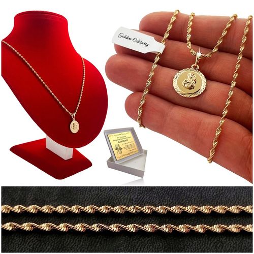 ZŁOTY ŁAŃCUSZEK NA KOMUNIĘ, CHRZEST, BIERZMOWANIE 18K MATKA BOSKA + GRAWER na Arena.pl